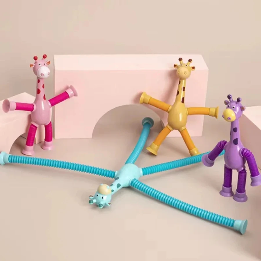 Children Suction Cup Giraffe Toys Pop Tubes Stress Relief Telescopic Giraffe Toy Sensory Bellows Toys Anti-stress Squeeze Toy