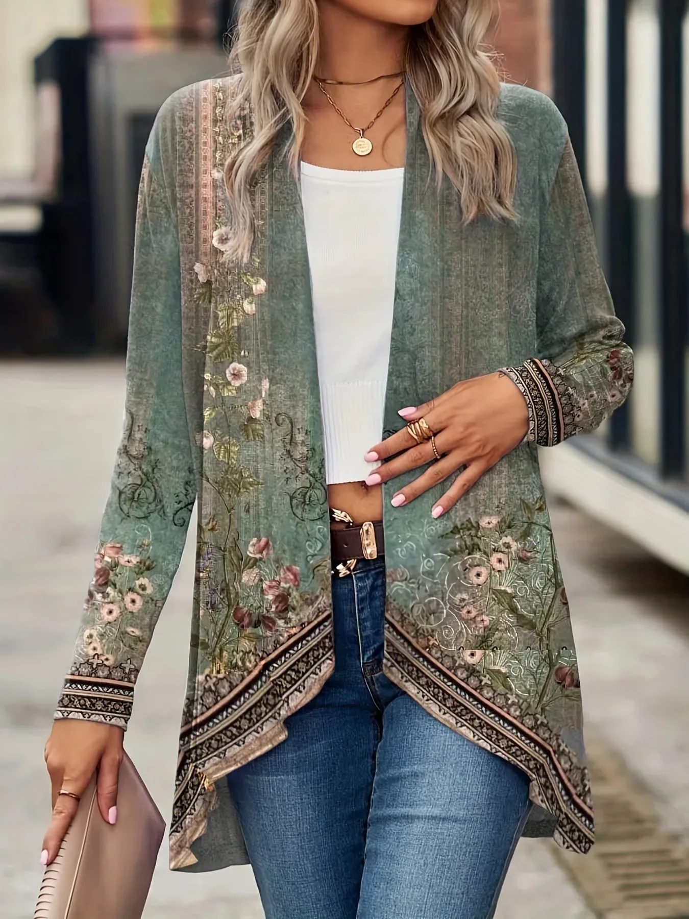 

New Cardigan for Women's Coats Fashion Casual Turn Down Collar Vintage Print Jackets For Women Casual Thin Tops