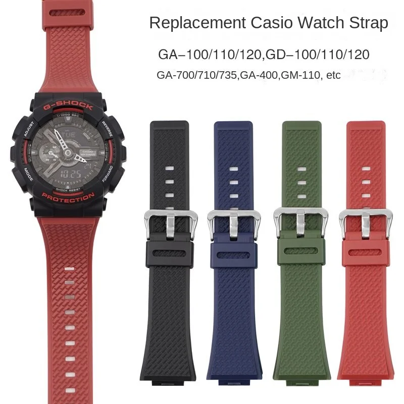 For Casio Lock Load Spray G-Shock 5553 GM-110 Series Special Resin Waterproof Sweat-Proof Silicone Watch Strap Black16x28mm