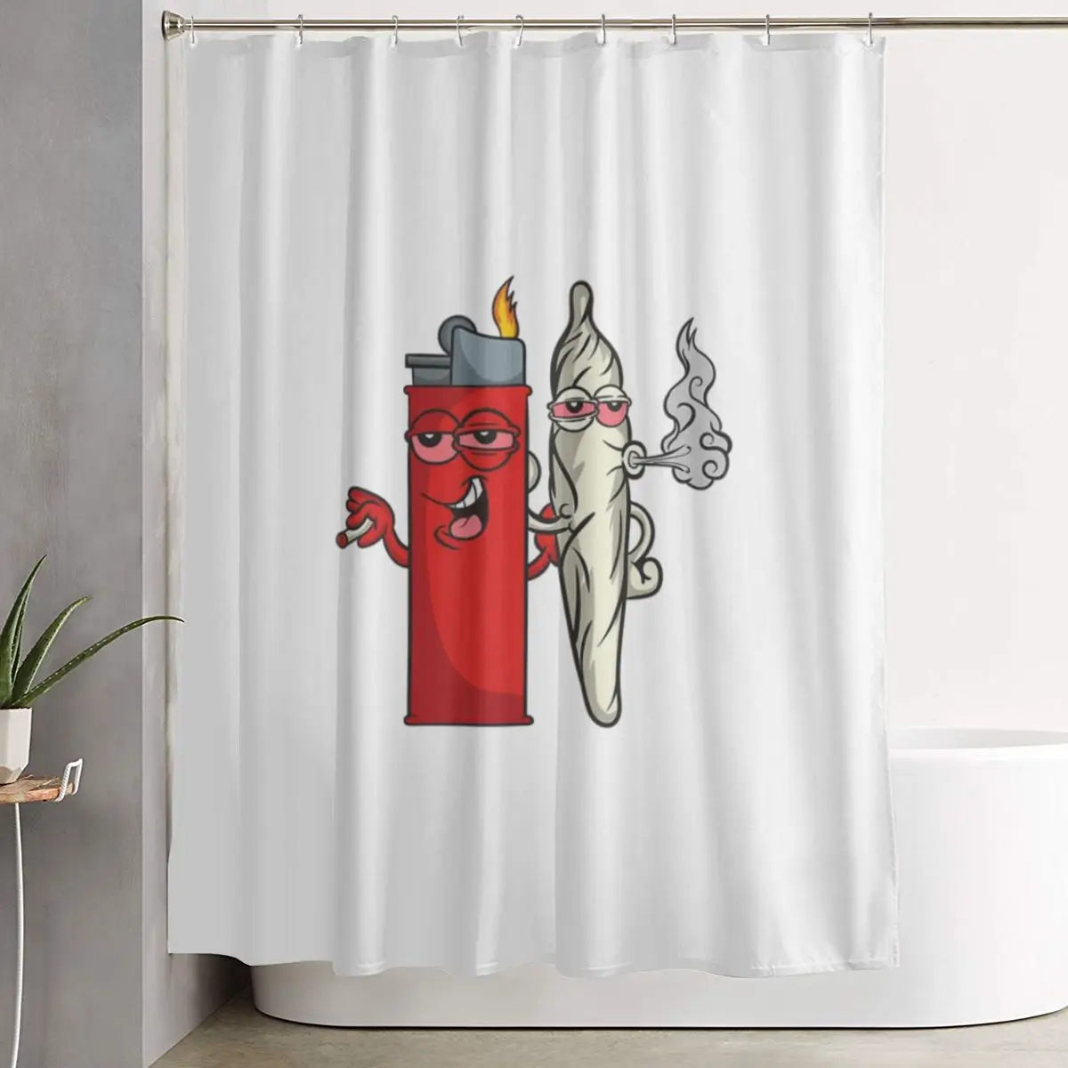 

Водонепроницаемая полиэстеровая занавеска для душа с рисунком «Зажигалка-листок конопли» и крючками