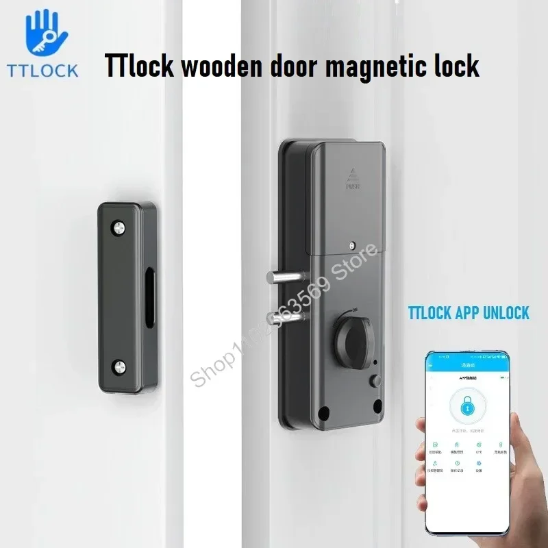 TTlock Wooden Door Magnetic Lock Invisible Door Lock TTlock APP IC Card Remote Unlock Electronic Lock Indoor Burglar Door Locks