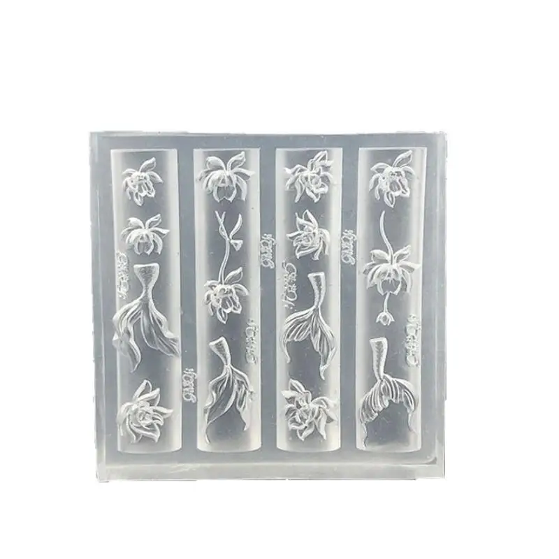 3D Silicone Nail Mold Ocean Fishtail Flower Lotus Nail Art DIY Design Parts Stamping Plate Manicure Extension Tools Supplies