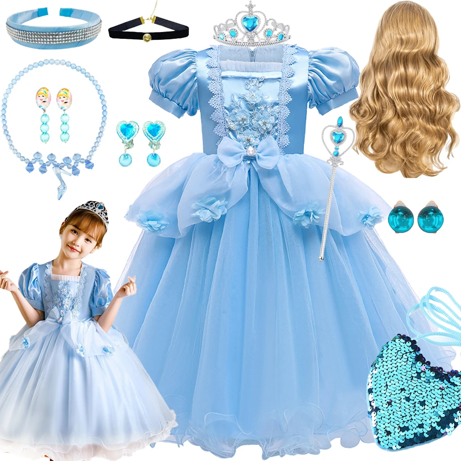 Cinderella Girls Princess Dress Halloween Pumpkin Crystal Shoes Fancy Luxury Ball Gowns Birthday Carvinal Party Outfit