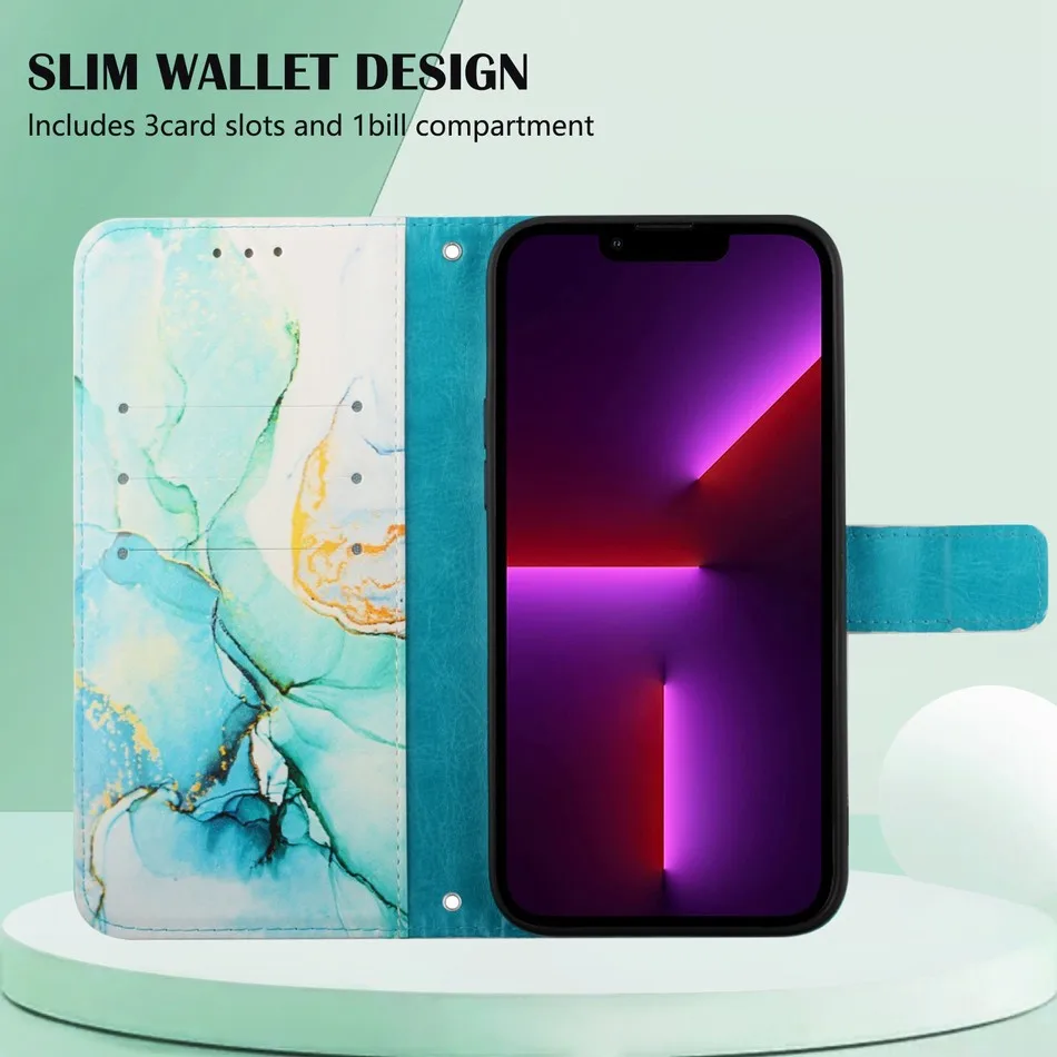 Custodia Flip di lusso per Fundas OPPO Reno 10 7Z 7 6Z 6 5F 8T 8 Lite Pro 5G Slot per schede color marmo Portafoglio Proteggi la copertura D03G