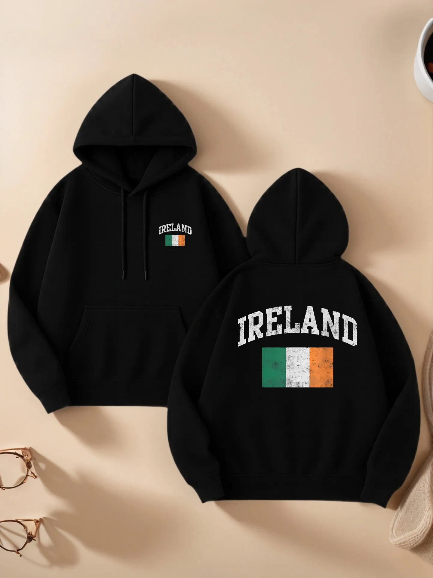 

Graphic Hoodie Women, Irish Flag Print, Casual Aesthetic, Soft Fabric, Casual Everyday Wear, For Young Men