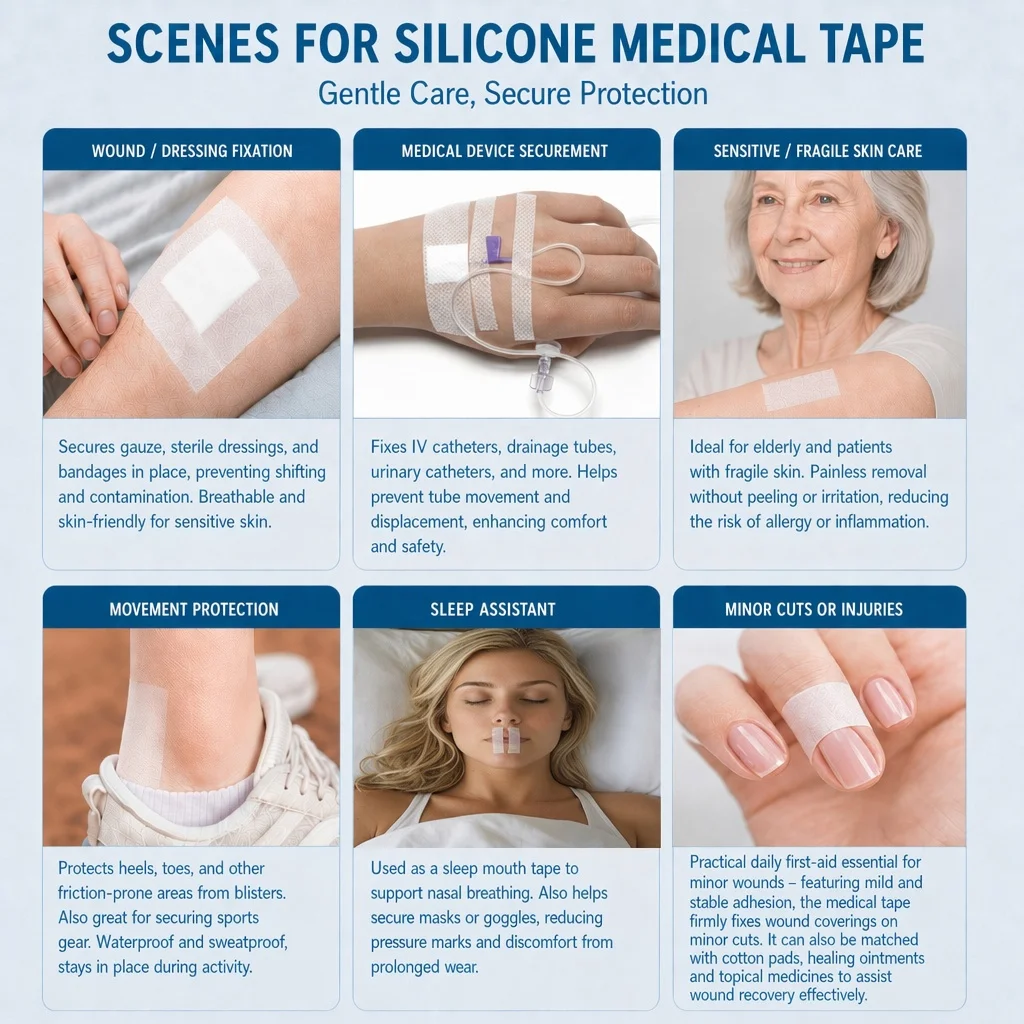 Silicone Medical Tape. Hypoallergenic, Non-irritating for Sensitive Skin, Painless Removal, Breathable, Reliable Fixation for Dressings & Medical Devices for Home/Outdoor/Clinic/Hospital Settings (6 Rolls)