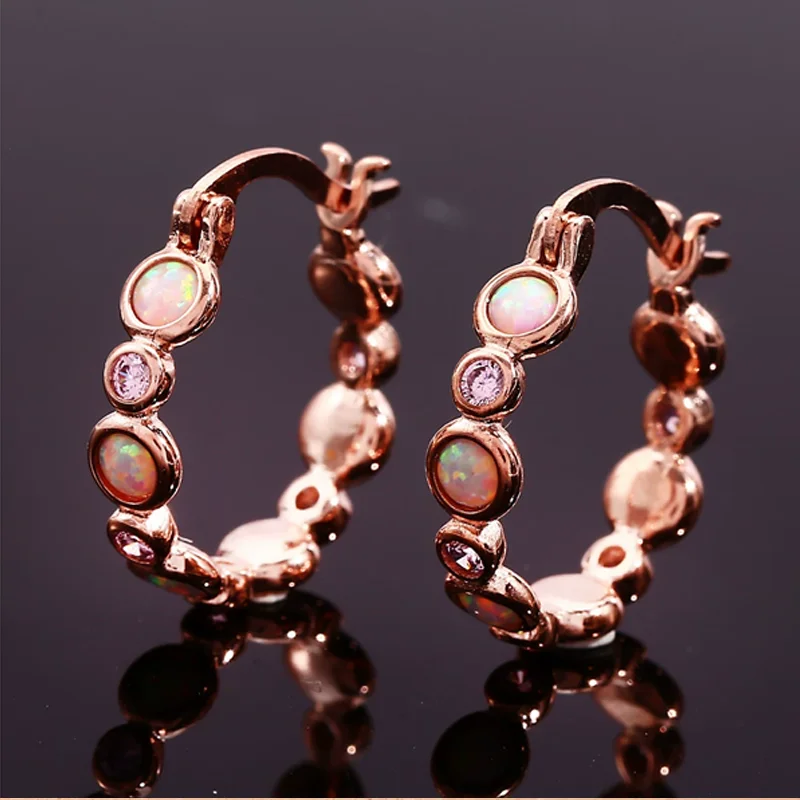 

Colorful Zircon Round Opal Hoop Earrings Trendy Ear Circle Earrings for Women Luxury Small Ear Buckle Female Jewelry