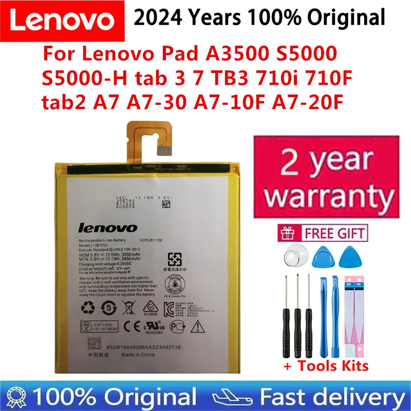 100% Original  New L13D1P31 Battery For Lenovo Pad A3500 S5000 S5000-H tab 3 7 TB3 710i 710F tab2 A7 A7-30 A7-10F A7-20F Bateria