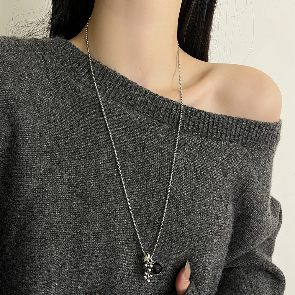 Temperament Natural Stone Grape Skewers Round Ball Long Sweater Chain