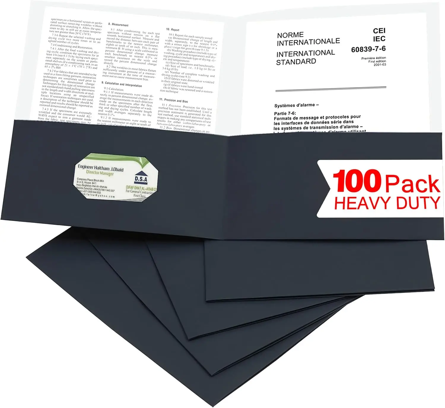 

100 черных папок для документов с двумя карманами и отделением для визиток, формат Letter, для школы и офиса