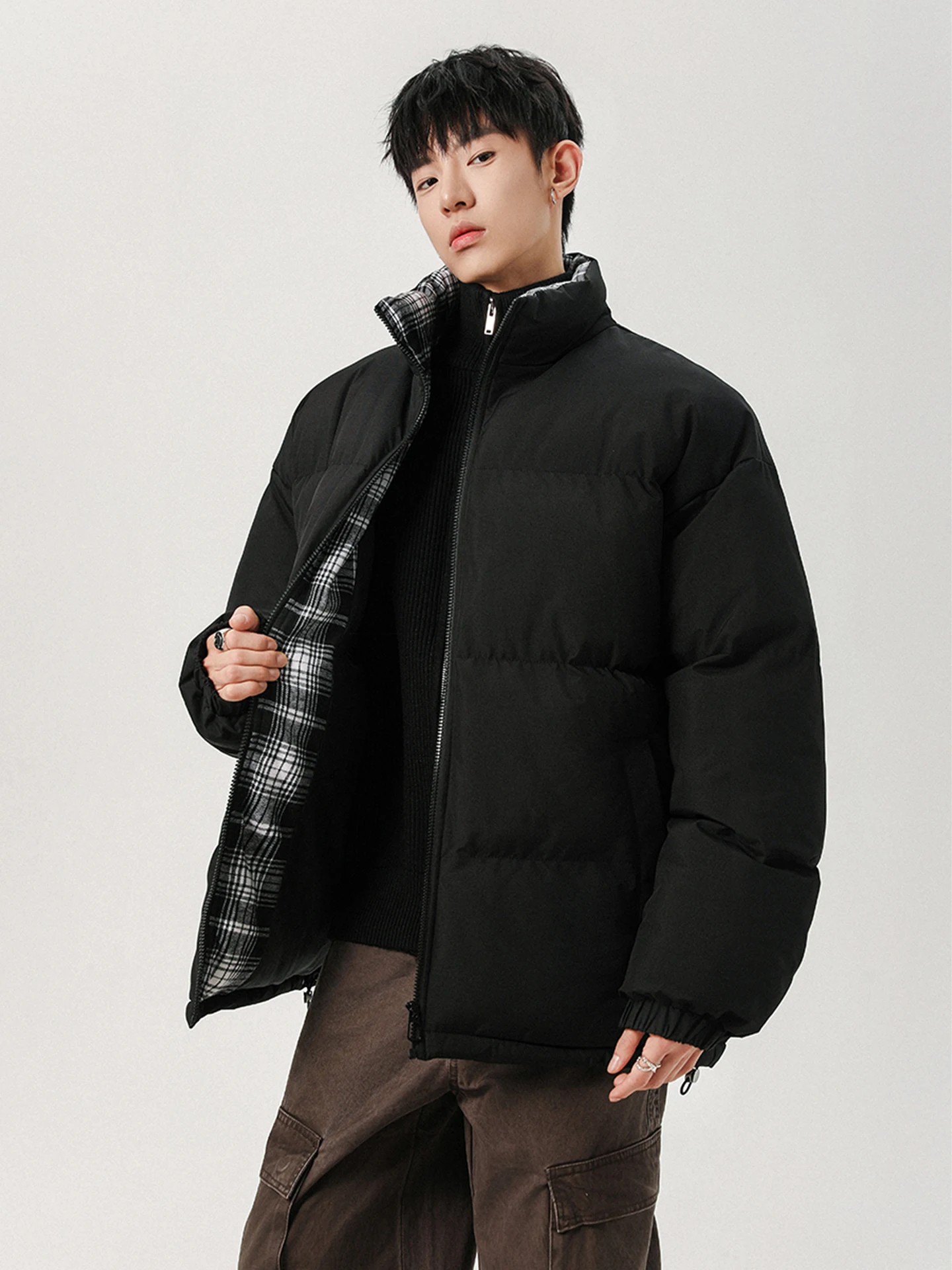 

Plaid Patchwork Stand Collar Men's Cotton Jaet Autumn Winter New Sle Warmth Baseball Coat American Sle Flight Jaet