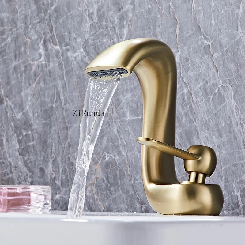 Waterfall All Copper Washbasin Faucet Hot and Cold Washbasin Faucet Creative Household Washbasin Faucet