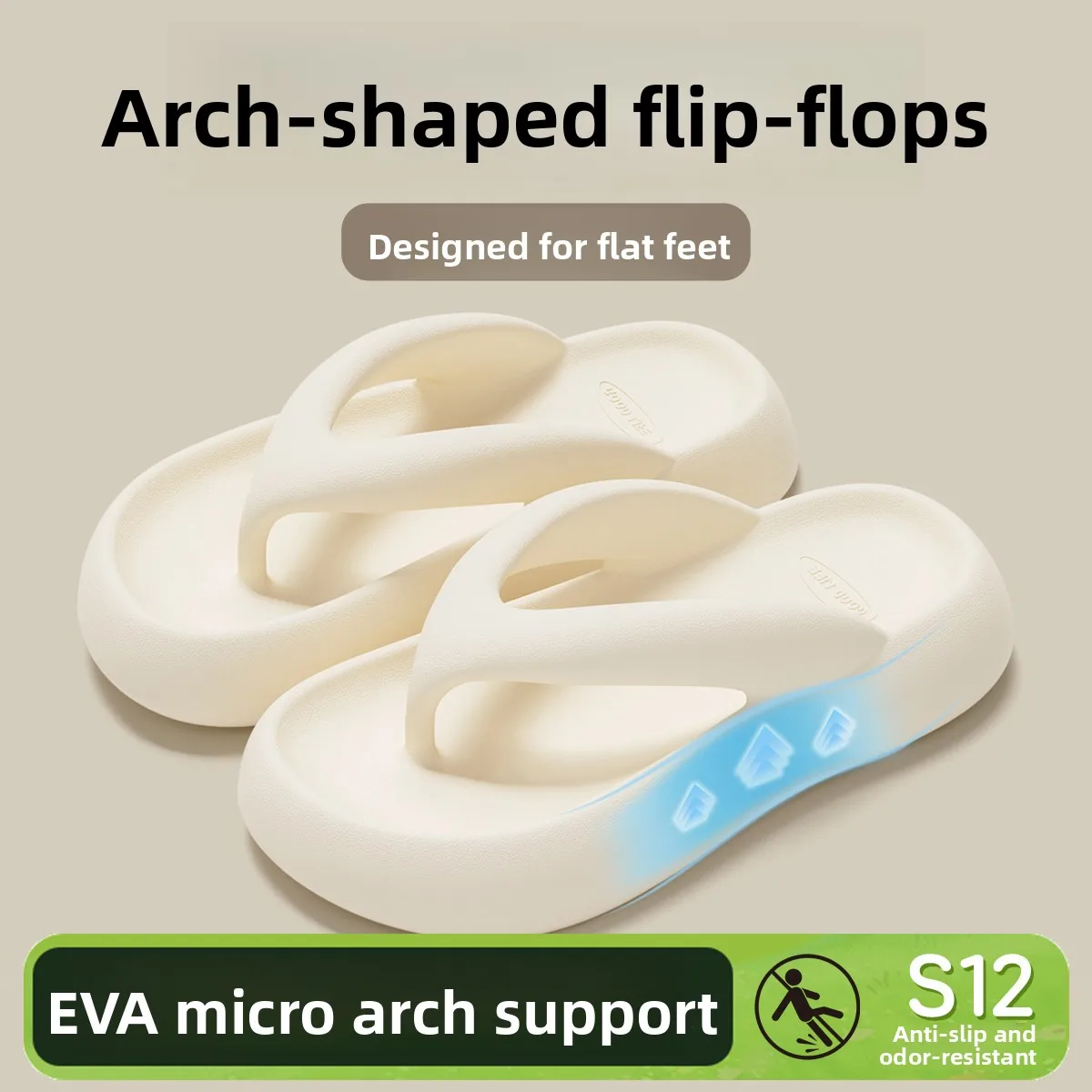 Anti-Odor Flat Sandals Women's Flip Flops Thick Bottom Beach Wear Comfortable EVA Slippers Arch Support Corrector Casual Style