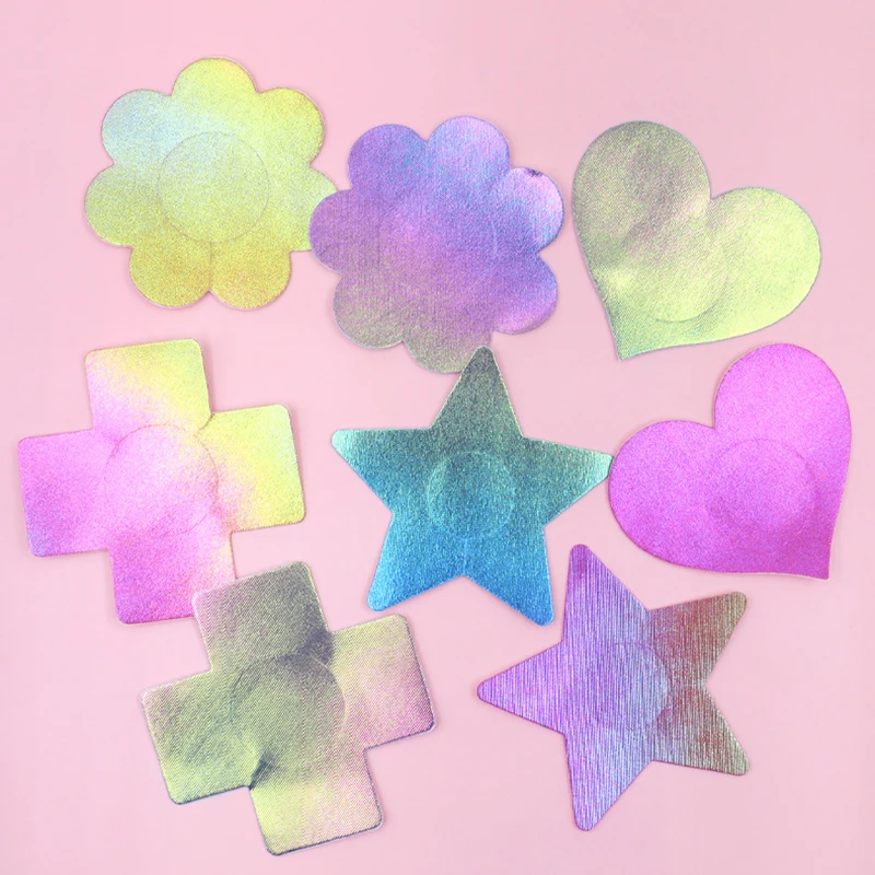 OY الليزر التدرج اللون الحلمة يغطي المتاح غير مرئية ذاتية اللصق تنفس فطائر اللحم الساتان الصدرية ملصقات الإناث النساء #4