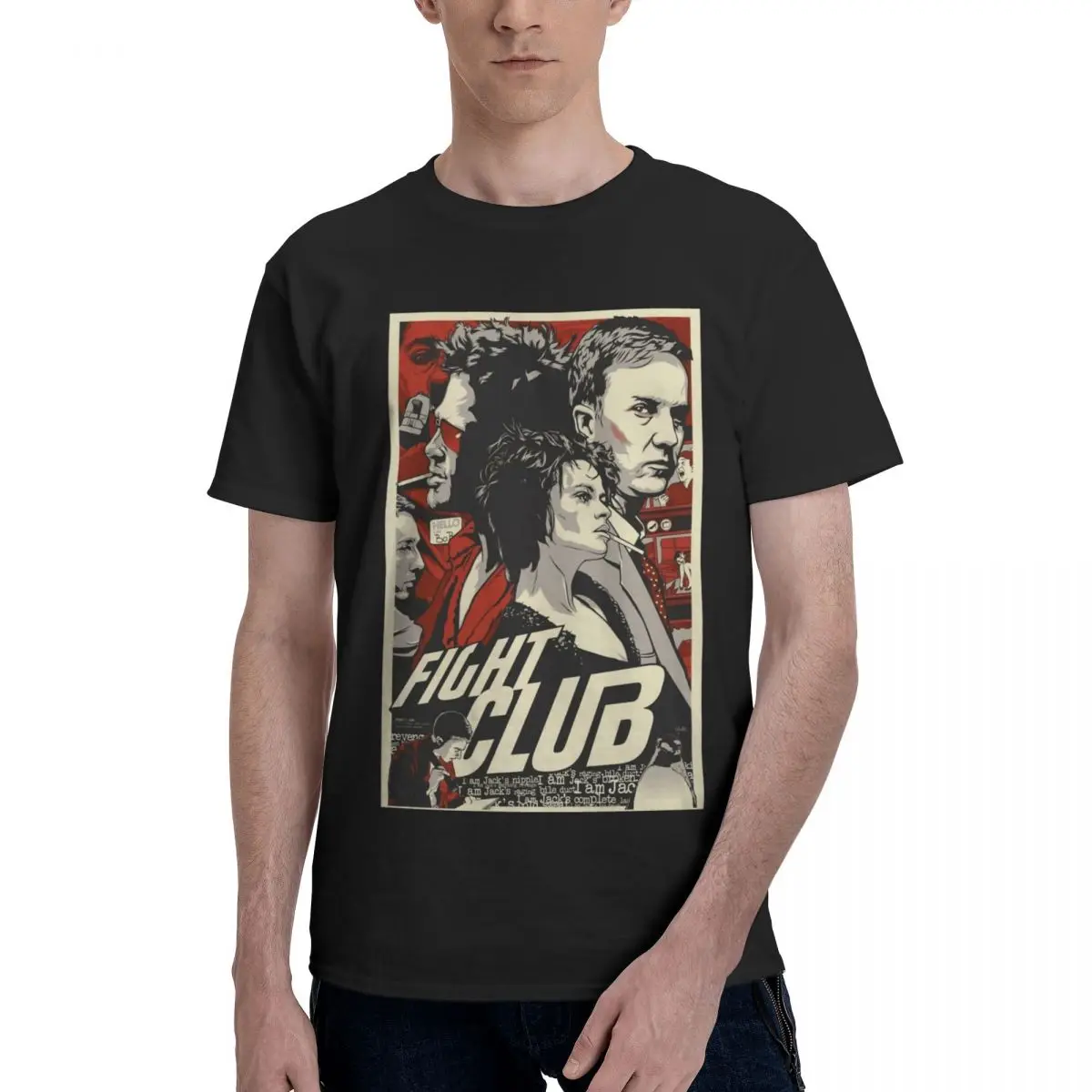 Men's Fight Club Movie Poster T Shirt Pure Cotton Clothing Vintage Short Sleeve Crewneck Tee Shirt Graphic Printed T-Shirts