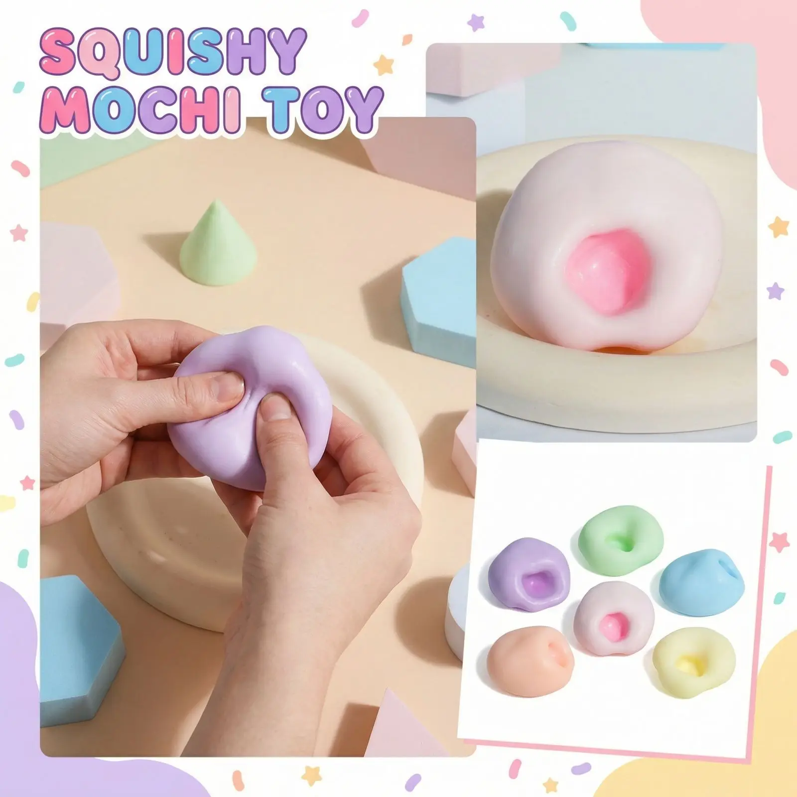 Mochi Antistress-Spielzeug, weiches, langsam aufsteigendes Teigspielzeug in Dessertform zur Stresslinderung, Entspannungsspielzeug zur Angstlinderung, inklusive Werkzeug.