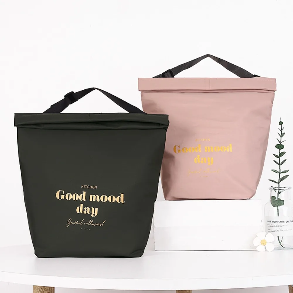 Simple Nylon Handheld Lunch Bag Waterproof Large Capacity Thermal Lunch Bags Tableware Storage Insulated Cooler Bag BBQ Meal