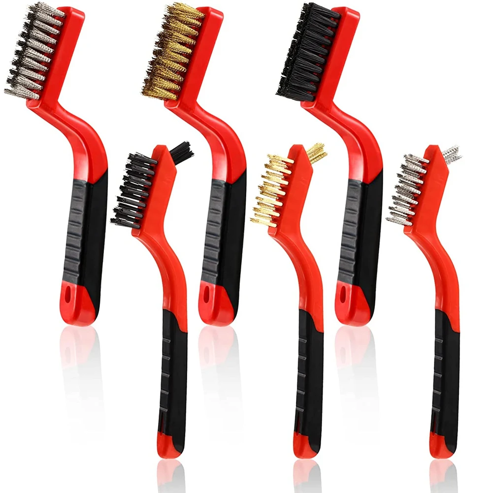 6Pcs Wire Brush for Cleaning Set,for Cleaning with Curved Handle Grip for Rust,Paint,Heavy and Light Household Cleaning