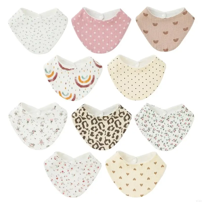 

97BE Stylish Bib Floral Double Sided Bandana Drooling Bibs Super Absorbent Cloth