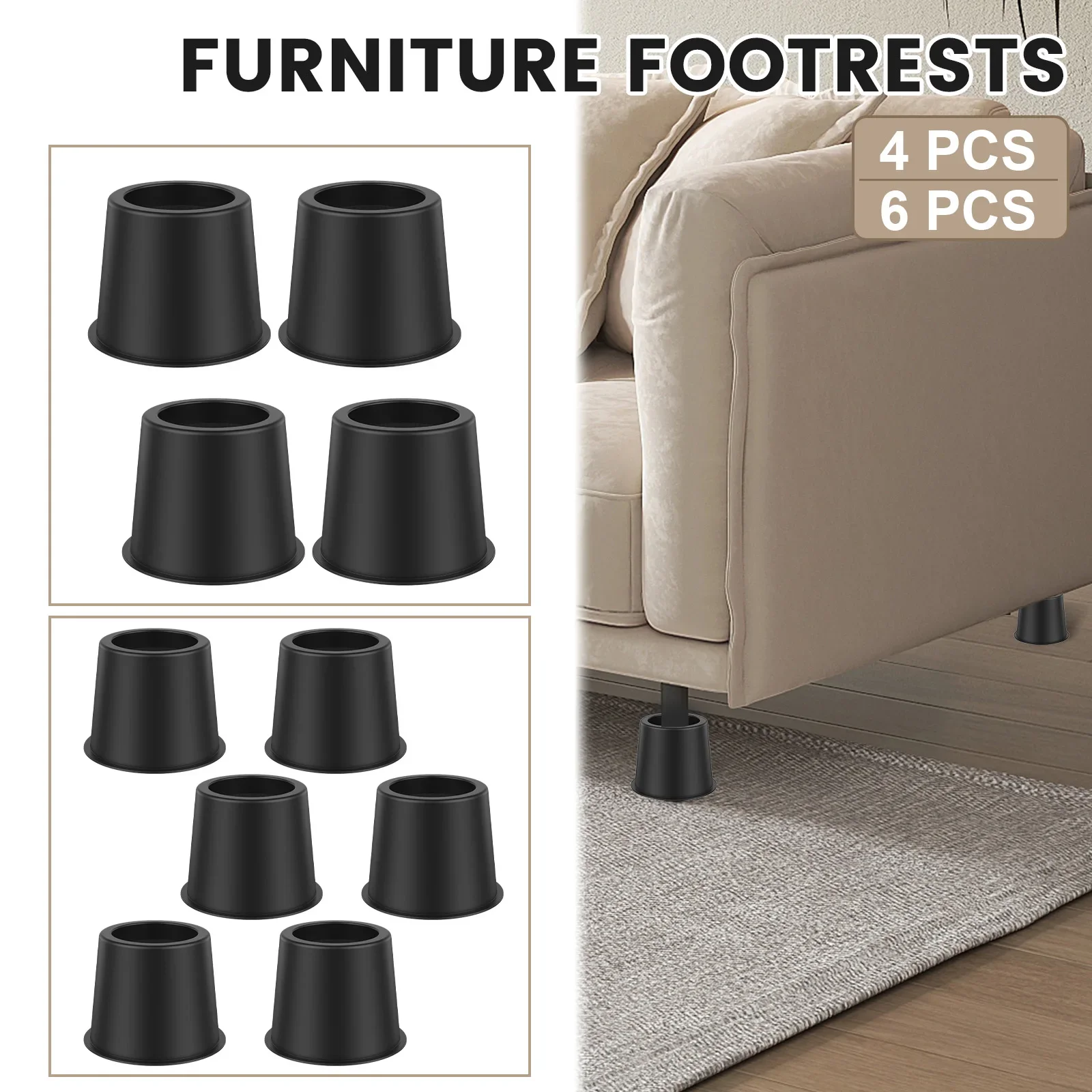 

4/6Pcs Bed Riser 4 Inch Heavy Duty Round Furniture Riser Plastic Bed Lift Riser Sofa Couch Lift Riser Table Leg Riser Elevation