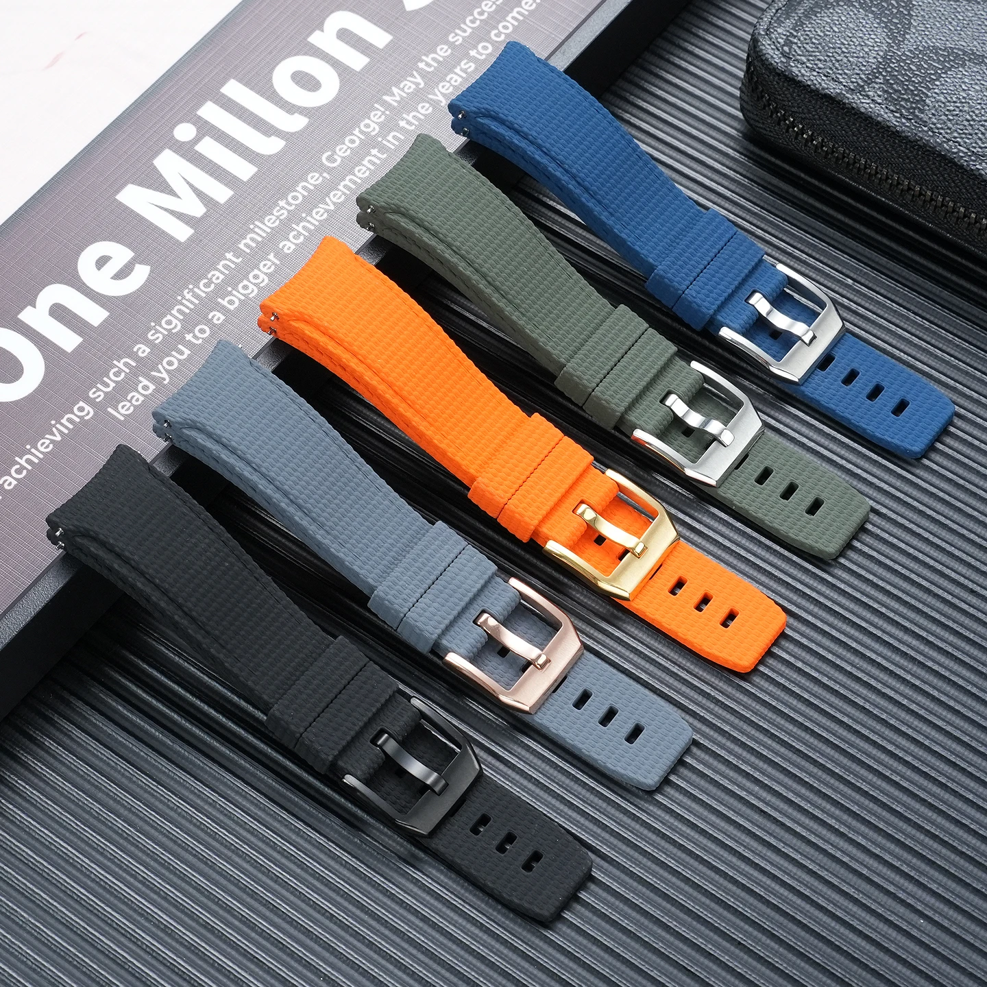 Curved Quick-Release Elbow FKM Fluorocarbon Rubber Strap, Embossed Nylon, 20/21/22 mm for Citizen, Longines, Omega, and Rolex