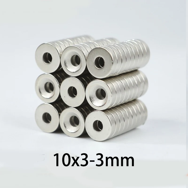 20/50 قطعة 10x3 مللي متر و 10x4 مللي متر مغناطيس مع فتحة مركزية 3 مللي متر ، مغناطيس تركيب غاطسة لتثبيت المسمار في الروبوتات والآلات