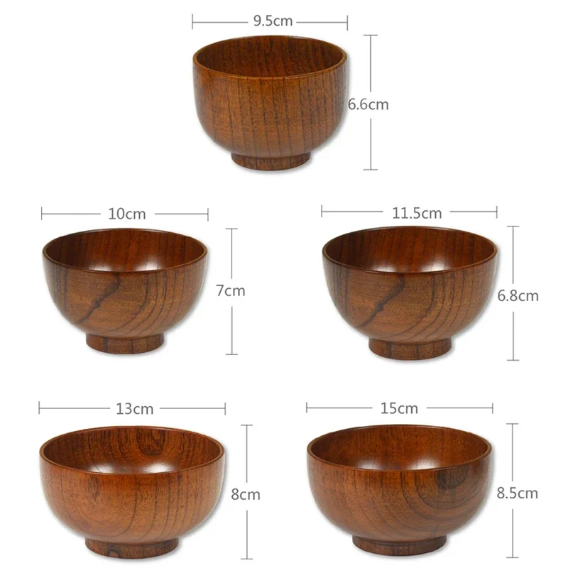 1/4Pcs Japanese  Wooden Bowl Natural Thicken Jujube Wood Bowl Set Wooden Spoon Chopsticks and Box Fruit Salad Noodle Rice Soup