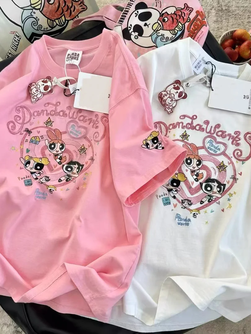 Pure Cotton ort Sve T-irt ex Printed Design Korean Sle Loose Fit Summer Wear Moisture ng round Ne Top