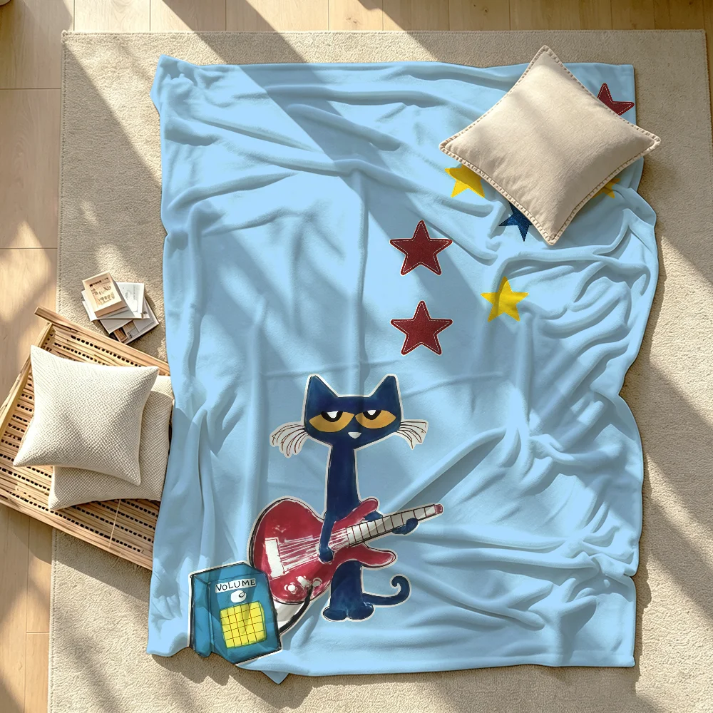 P-Pete the Cat Music Blanket Soft Warm And Thick Perfect For Bedroom Living Room Bed Sofa Camping Picnic Office Gift
