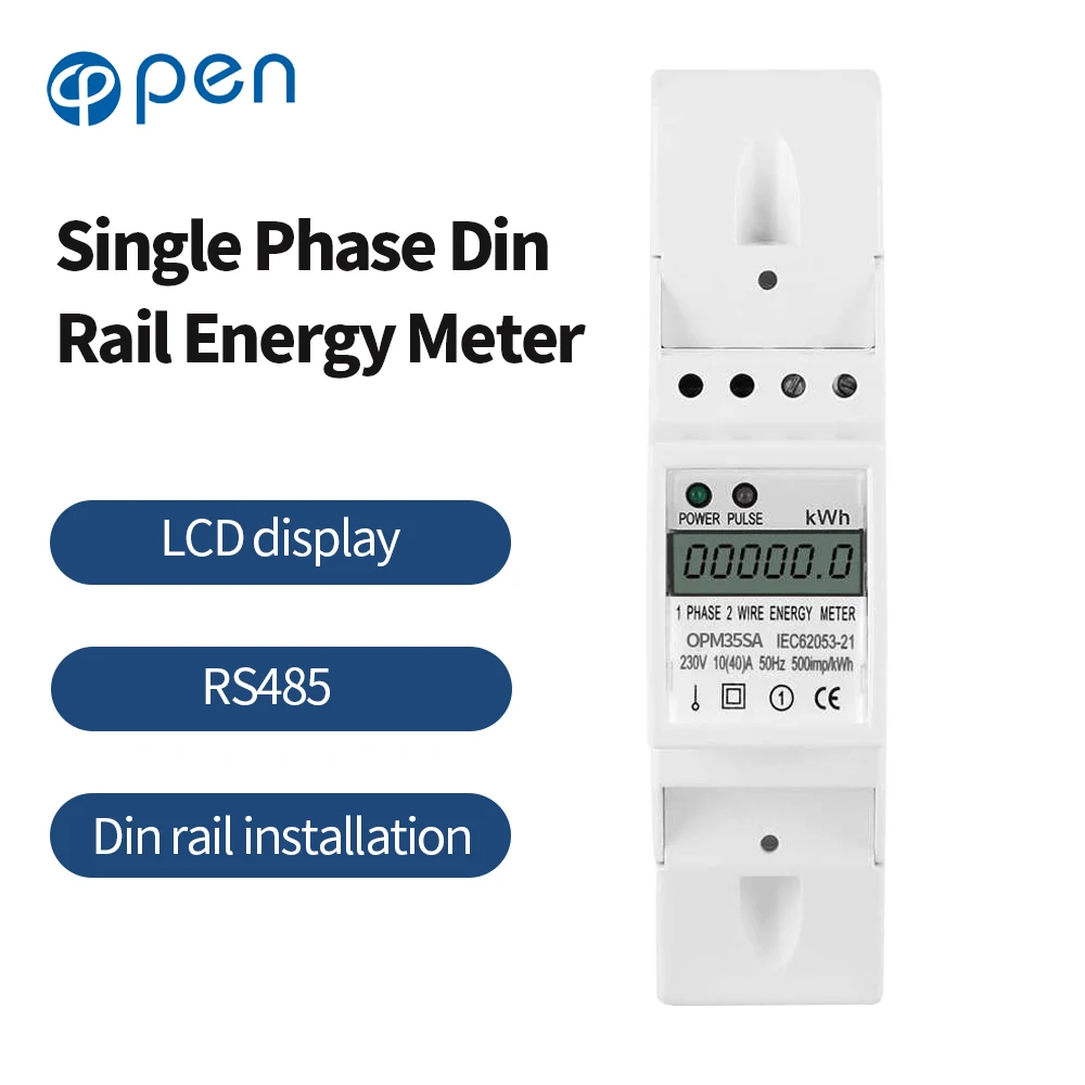 شاشة LCD رقمية أحادية الطور Din للسكك الحديدية عداد كهربائي ، مقياس KWh إلكتروني ، 10-40A
