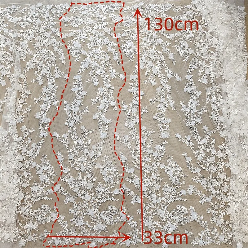 3D-Perlenstickerei-Spitzenstoff, Laser-Chiffon-Blumen-Applikation, Nähstoff für Hochzeitskleider, Weiß, hohe Qualität – Detail 2