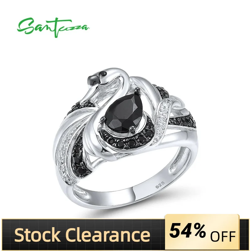 

Женское кольцо с лебедем SANTUZZA, изящное кольцо из серебра 925 пробы с черной шпинелью и белым кубическим цирконием, модные ювелирные украшения