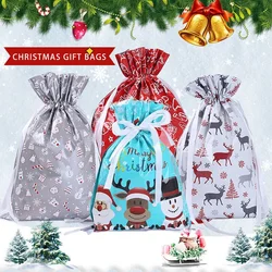 10PCS 32X24CM Large Christmas Sacks Party Gift Bags Ribbon Drawstring Wrap Present Storage Bags Xmas Presents Party Decoration