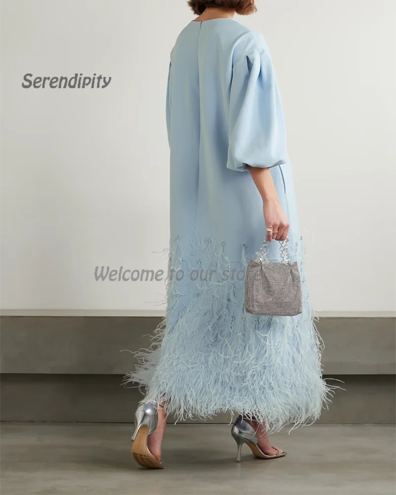 Serendipity Crepe Evening Dress فساتين سهرة Luxury Crystal Feathers Custom Made High Neck Cocktail Prom Gown For Sexy Women