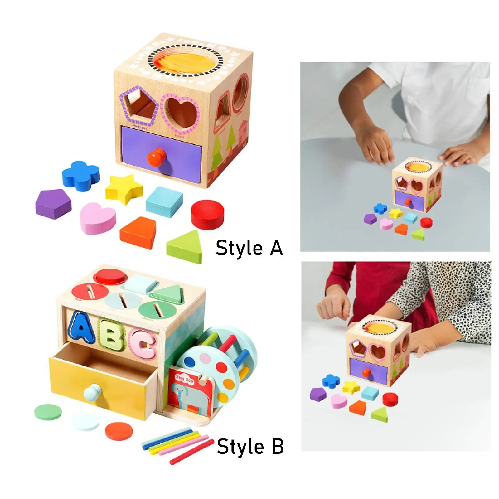 Montessori รูปร่างจับคู่ของเล่นไม้กิจกรรม Busy Cube Early Education Sensory Block Early Developmental สําหรับการประสานงาน