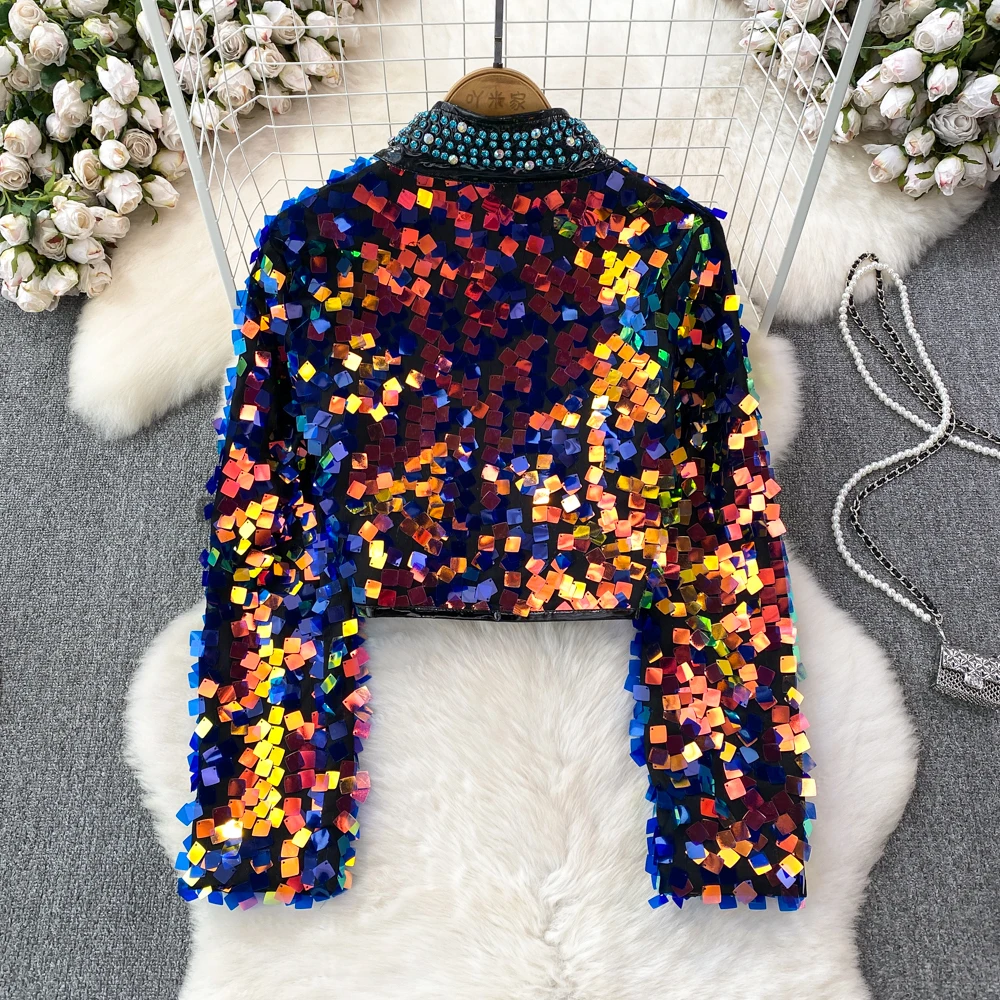 Street colored acrylic sequins, personalized and trendy jacket jacket jacket, women's casual top