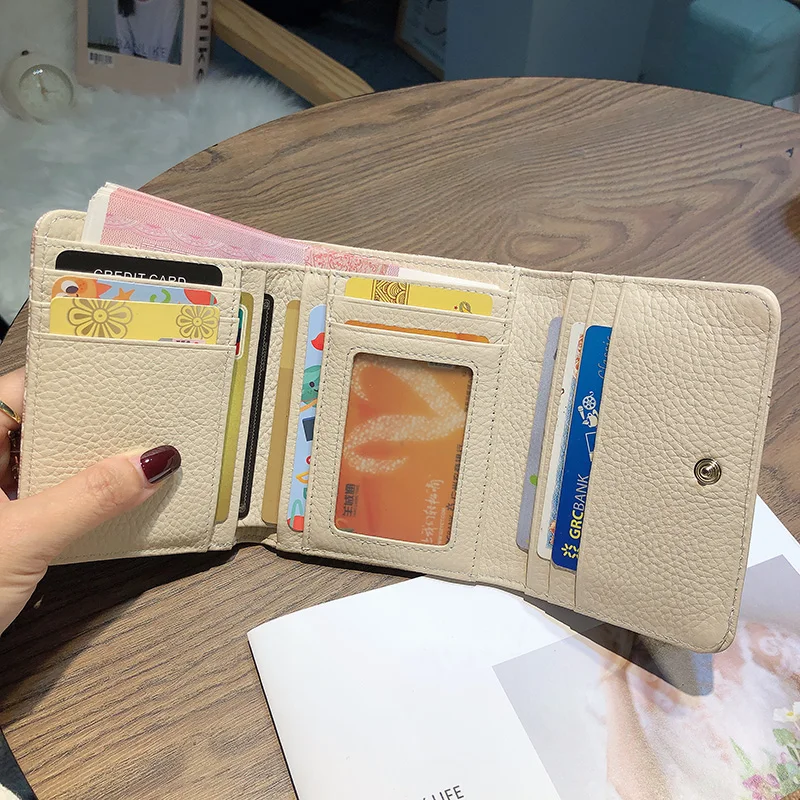 Fashion Patchwork Cowhide Women Wallets Short Genuine Leather Billfold Original Design 3-fold Wallet Letter Pattern Logo Purse
