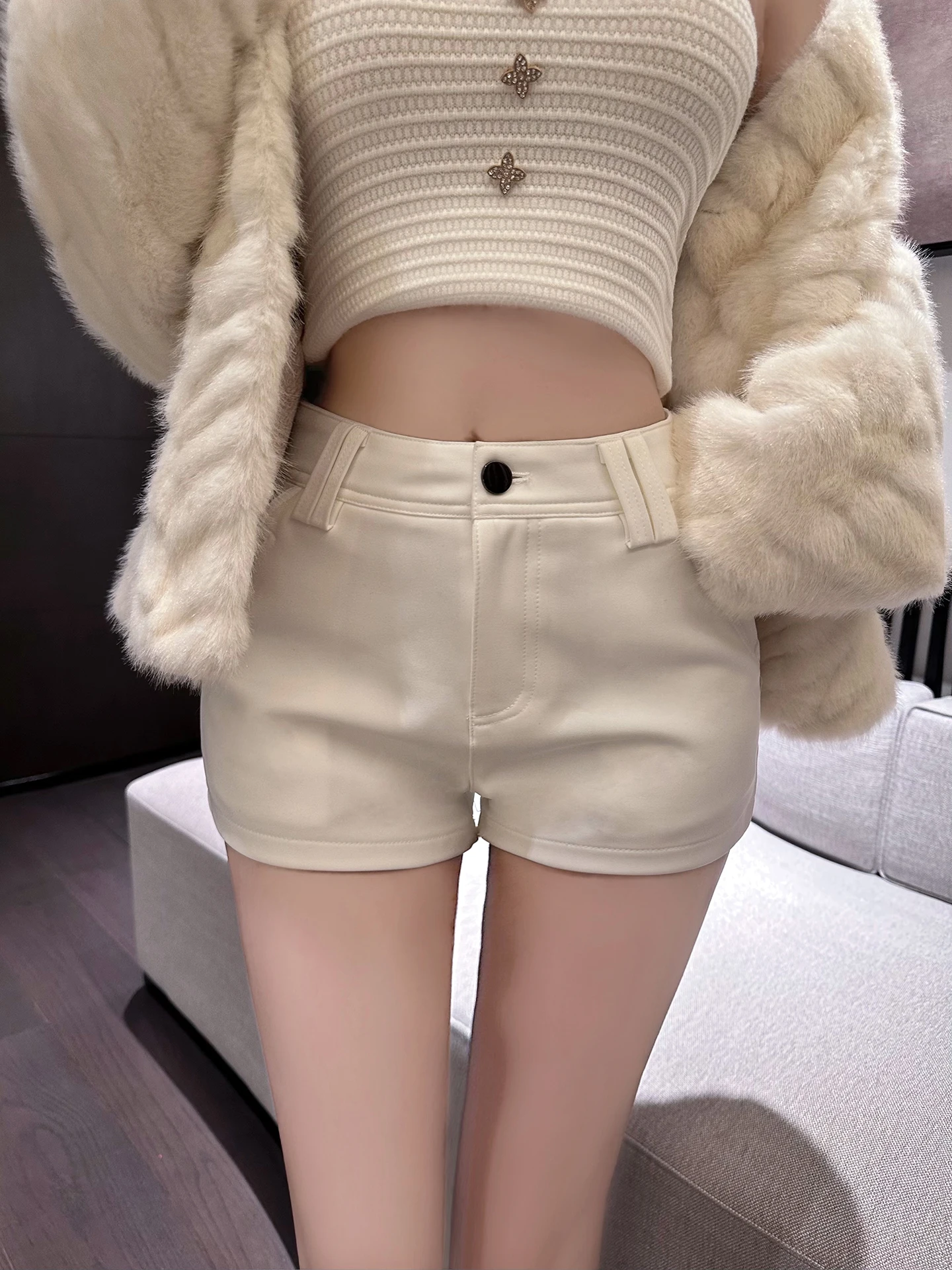 

Luna 8 New Pure Desire White Versatile orts Suit High Waist Straight Leg Casual Pants for Women Spring Season Button Closure