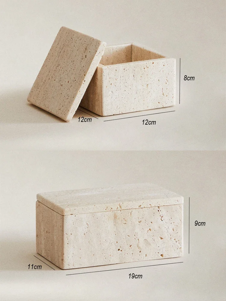Travertine Storage Container for Jewelry Marble Bathroom Organizer Canister Jar for Cotton Swabs Balls Makeup Sponge Bath Salts