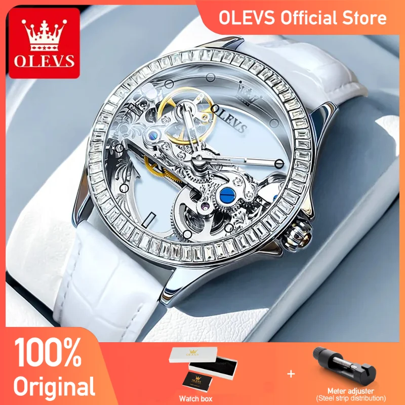 

OLEVS Women's Watches Elegant Fashion Full Hollow Tourbillon Automatic Mechaniacl Wristwatch for Man Waterproof Luminous New