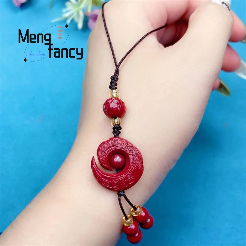 Natural Cinnabar The Time Is Right Mobile Phone Chain Key Ring Charm Fashion Amulet Mascot Men Women Souvenir Fine Holiday Gift