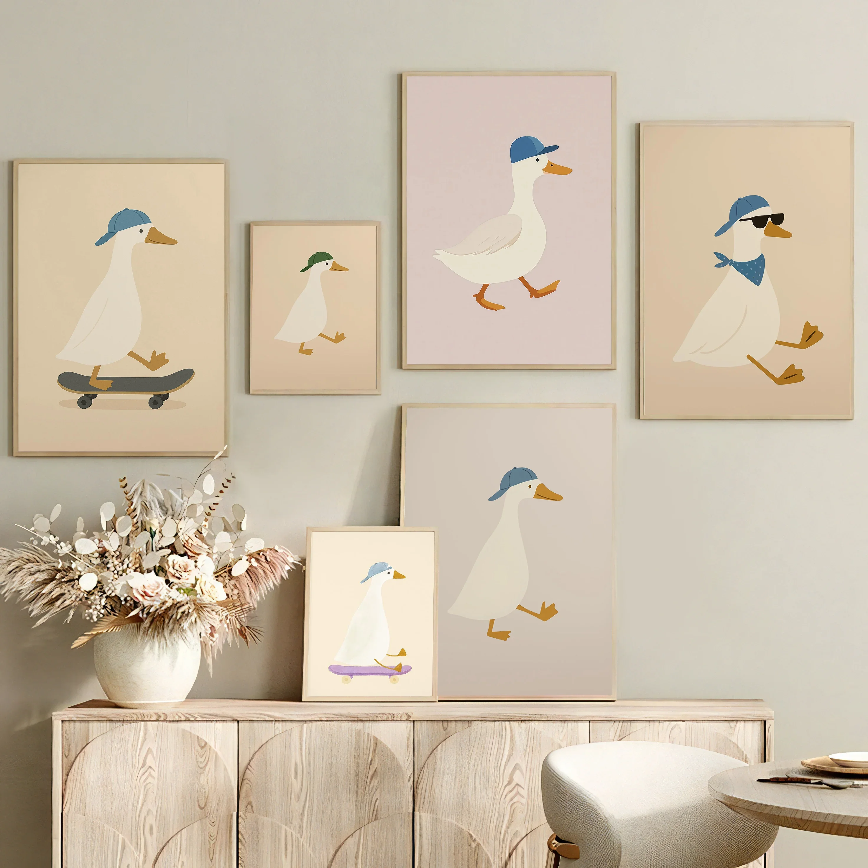 Minimalist Duck Wall Art Poster for Bedroom and Kids Room Decor Cute Cartoon Style Print Frameless