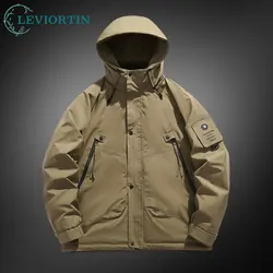 Fall Winter Men's Cargo Hooded Down Jacket Fashion Cold And Warm Functional Tooling Coats Comfortable Outdoor Workwear Down Coat