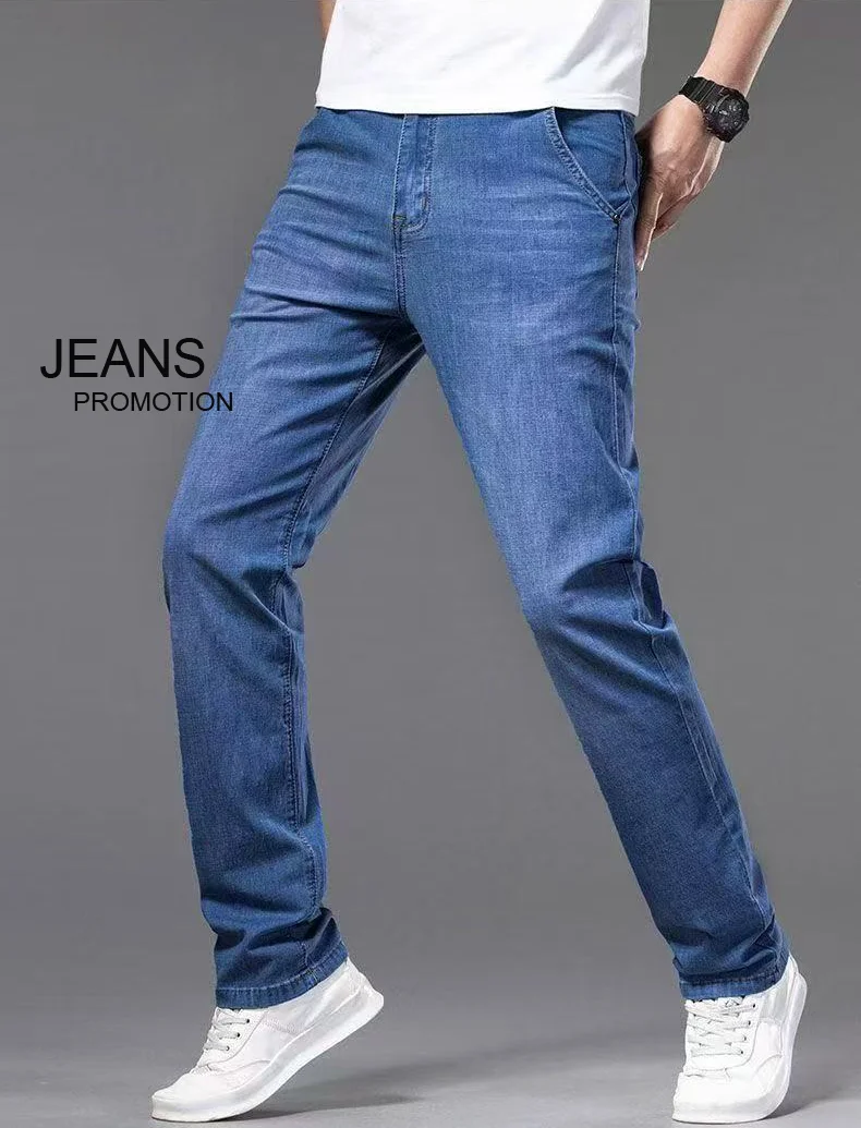 Men's Lightweight Casual Pants Summer-Weight Denim Straight-Leg Stretch Business-Casual Pants 2026