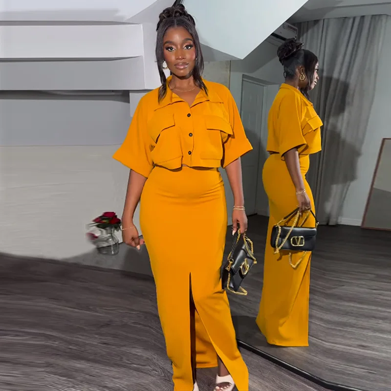 

New lapel short shirt top split end hip skirt suit fashionable simple and versatile temperament elegant holiday style high-end d