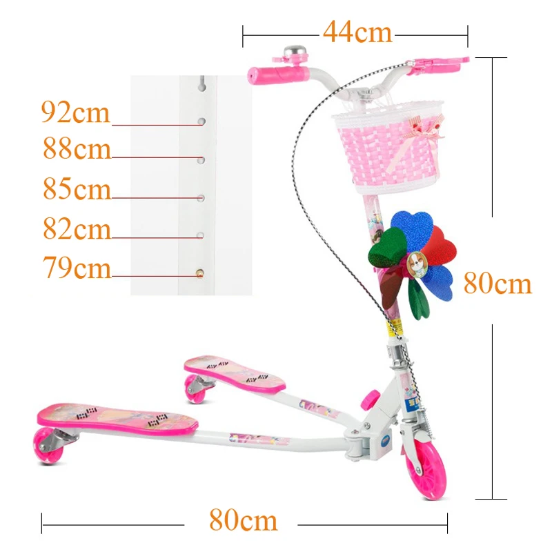 Patinete de deriva de 3 ruedas, scooter plegable ajustable para niños y adolescentes