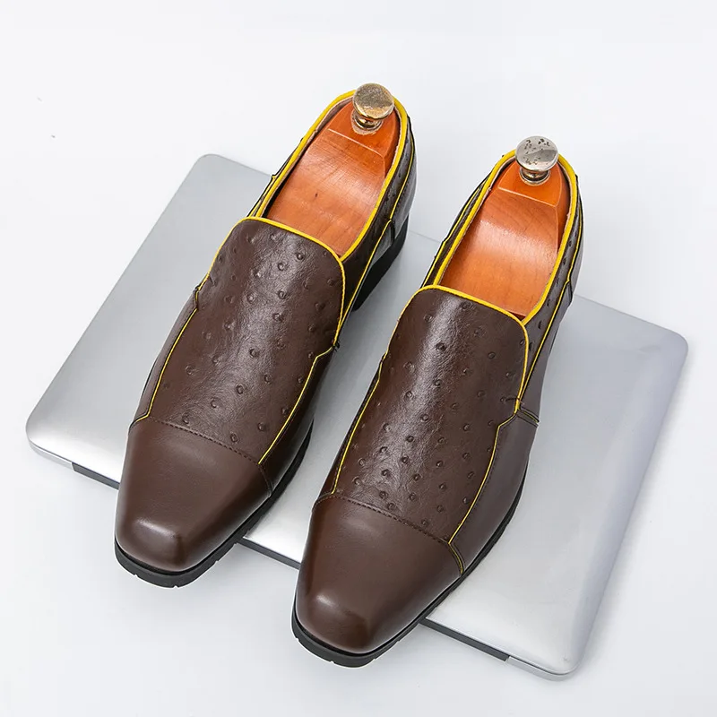 

Square Toe Dress Shoes Man Retro Brown Leather Shoes Men Loafers Plus Size 46 Bussiness Formal Shoes For Man chaussures hommes