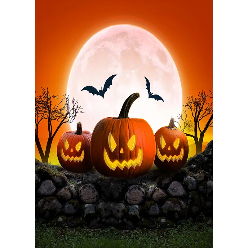 Halloween Backdrop Tombstone Castle Pumpkin Lantern Moon  Photography Background Photo Studio Props JKL-06