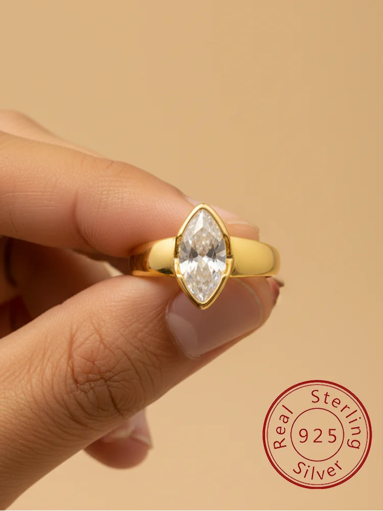 

925 Sterling Silver 6*12mm Glossy Marquise Zircon Ring For Women Engagement Wedding Luxury High Quality Fine Jewelry