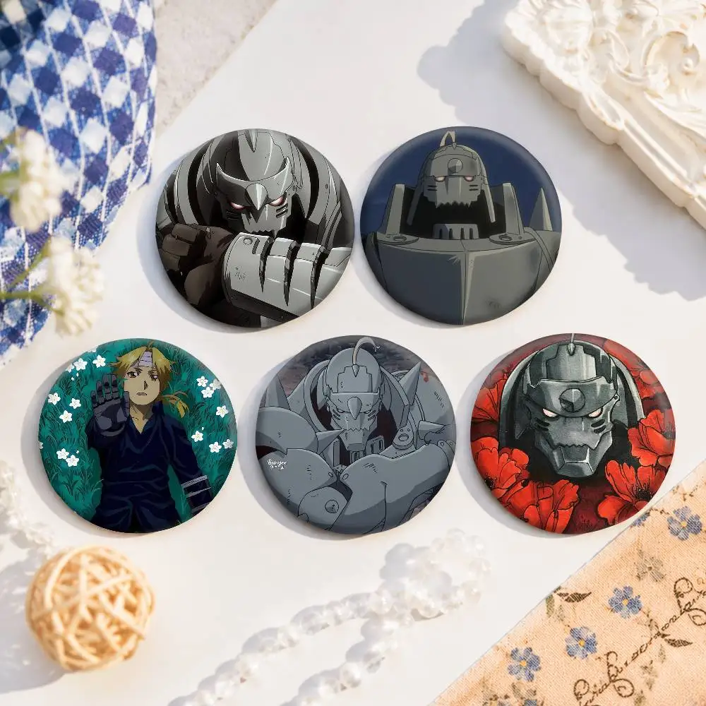 A-Alphonse Elric Snap-in Pins Cartoon Character Round Creative Brooches For Backpack Accessories Jewelry Gifts